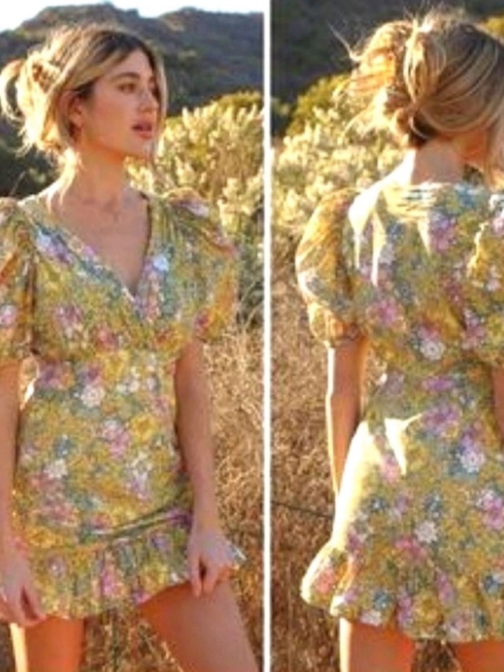 Anthropologie Rahi Petra Retro Faux Wrap Dress Yellow Mini Floral Small
